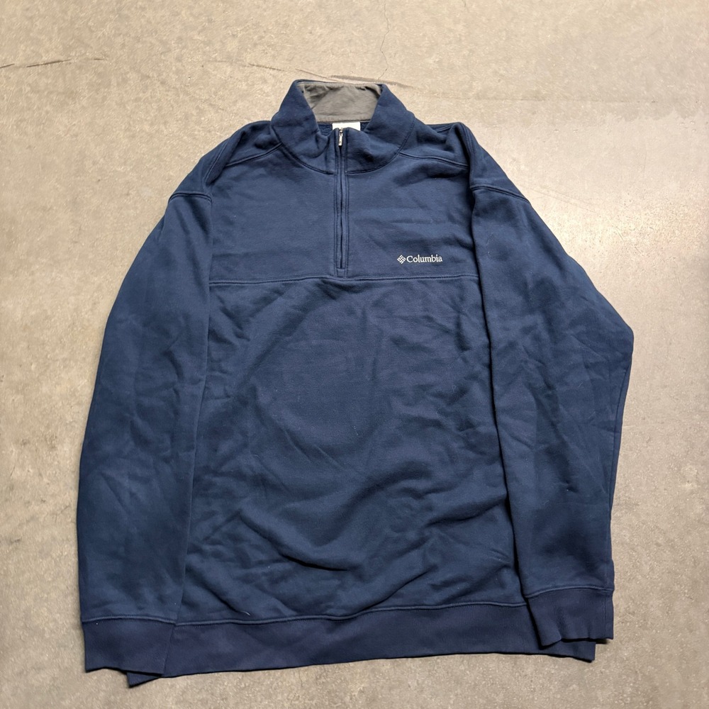 Columbia Mens XXL Navy Blue Quarter Zip Fleece Pullover Sweatshirt Logo 4246